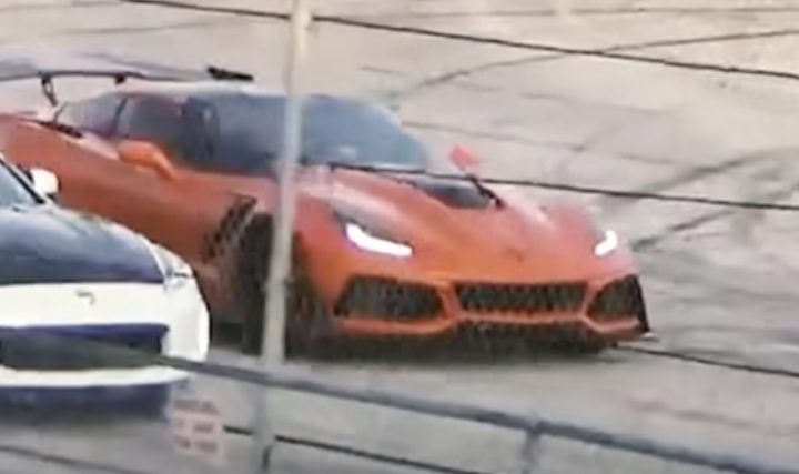 A C7 Chevy Corvette ZR1 lines up to race a Nissan 370Z.