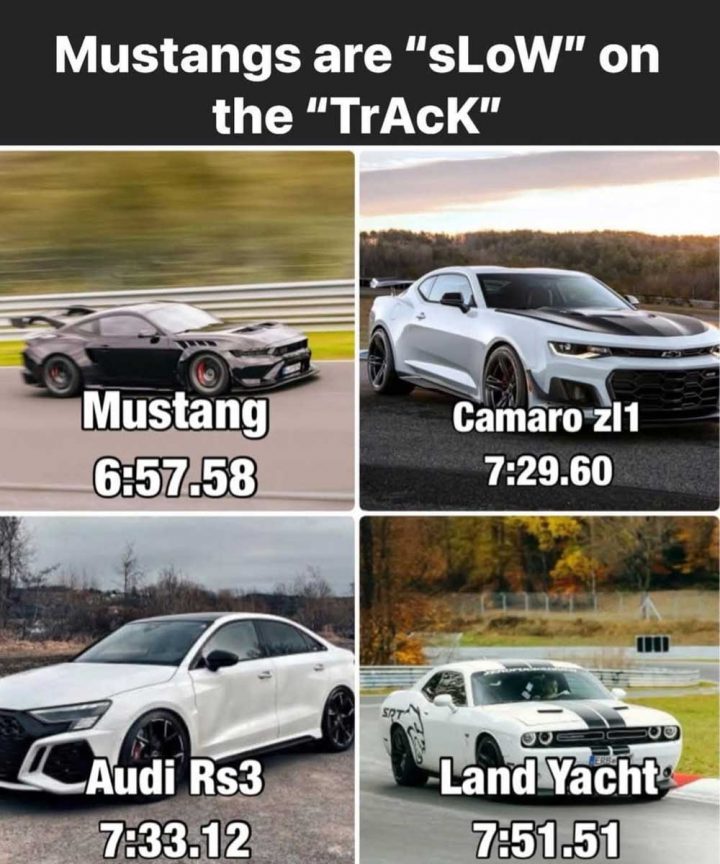 A meme comparing the Ford Mustang GTD to the Chevy Camaro ZL1.