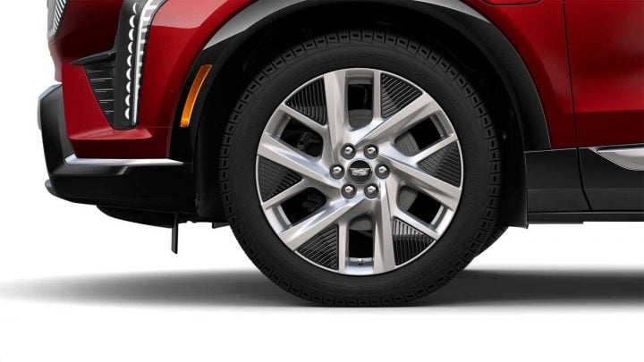 Detail view of the 2025 Cadillac Optiq wheels.