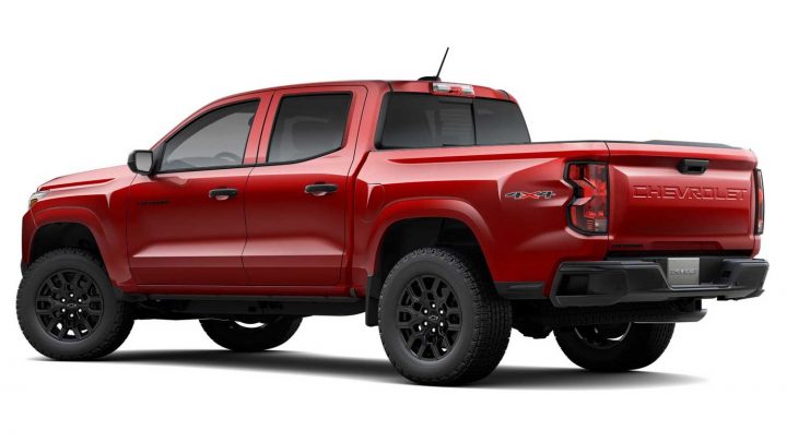 2025 Chevy Colorado WT with WT Custom Package rear three quarter angle.