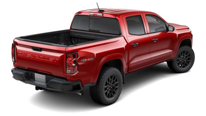 2025 Chevy Colorado WT with WT Custom Package rear three quarter angle.