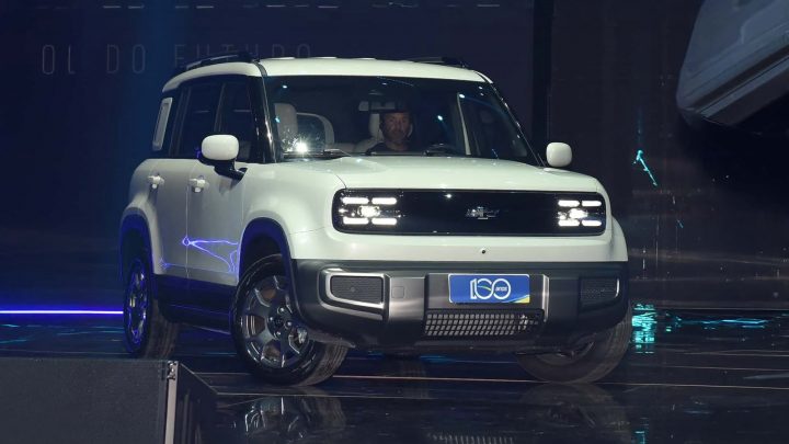 Front three-quarter view of the upcoming 2026 Chevy Spark EUV in Brazil.
