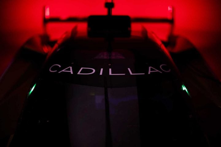 A close-up of the Cadillac logo across the top of the windshield of a Cadillac Racing Hertz Team JOTA race car. The team finished fifth and sixth at Spa. 