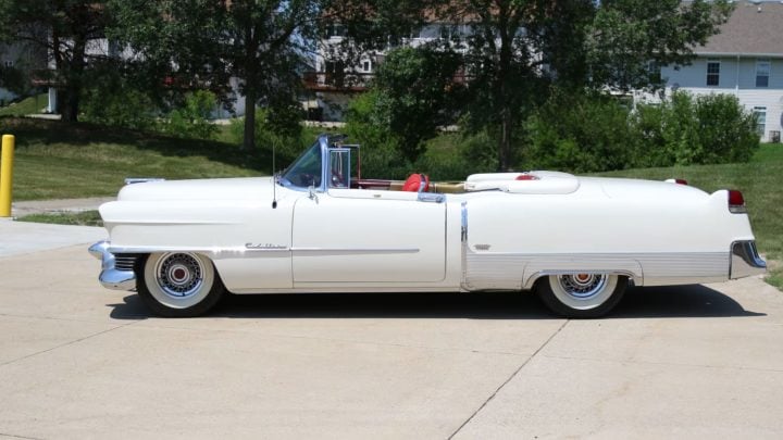 Side profile of the 1954 Cadillac Eldorado convertible heading to auction in Glendale.