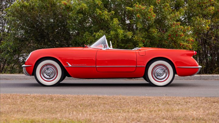 Side view of the Sportsman Red 1954 Chevy Corvette headin to auction in Glendale, Arizona in March.