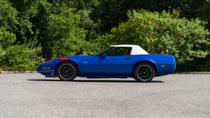 Side view of the 1996 Chevy Corvette Grand Sport Convertible heading to auction in Arizona.