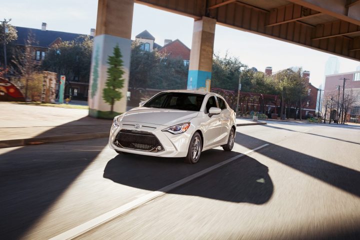 2020 Toyota Yaris sedan driving.