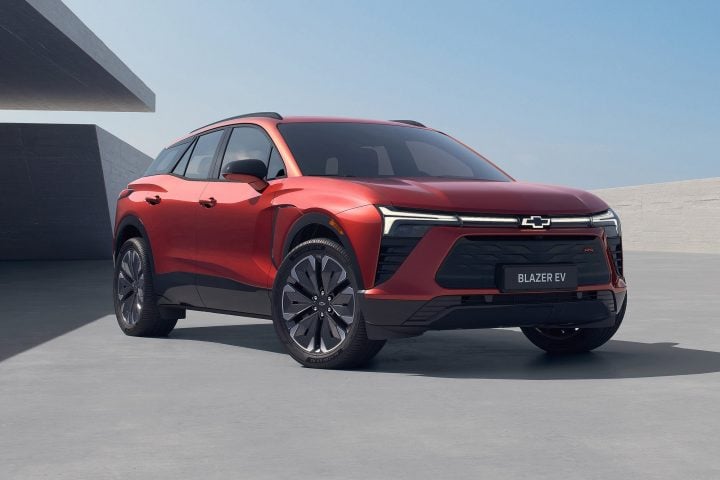Front three quarters view of the Blazer EV, a leading GM model for sales. 