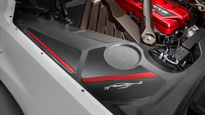 A photo of the Engine Closeout Graphics on a 2025 Corvette Stingray.