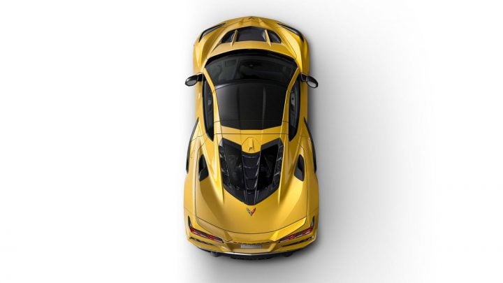 2025 Chevy Corvette ZR1 in Competition Yellow top-down view.