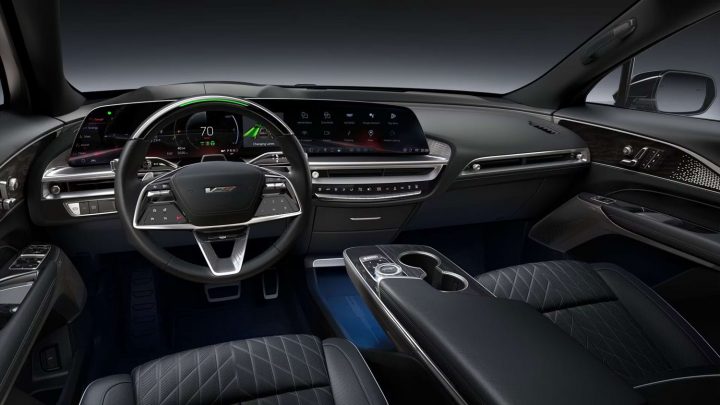 2026 Cadillac Lyriq V-Series Premium interior in Noir with Sky Cool Gray accents (ELK).