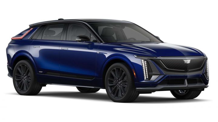 2026 Cadillac Lyriq-V with Exterior Carbon Fiber Package (RPO CFZ) front three quarter angle.