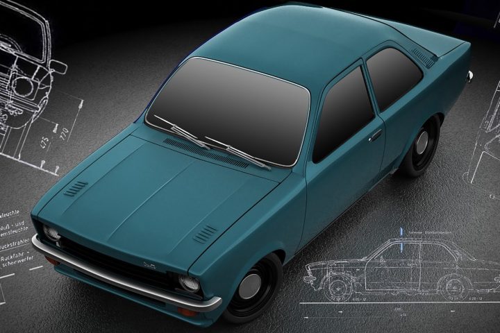 View of a sketch of the 1973 Chevy Chevette from the Chevrolet Vintage project in Brazil.