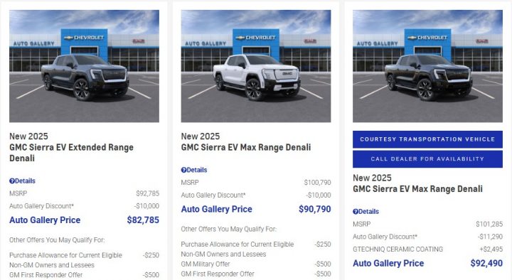 2025 GMC Sierra EV dealer listings.