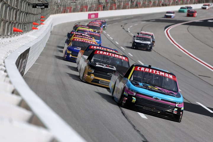 Photo showing a general view of the Truck Series race at Atlanta on February 22, 2025. The No. 7 NASCAR Chevy of Kyle Busch would go on to win. 