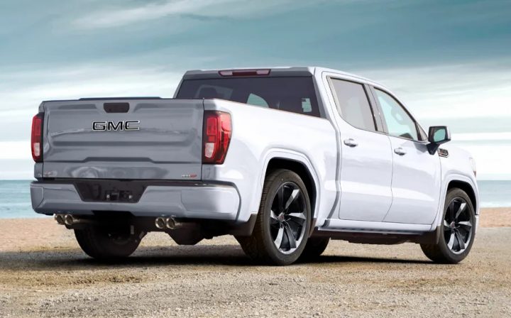 SVE 2025 Sport Edition GMC Sierra rear three quarter angle.