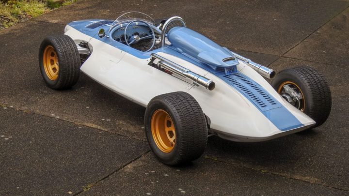 Rear three-quarter view of the 1959 Chevrolet CERV I replica heading to auction in Arizona.