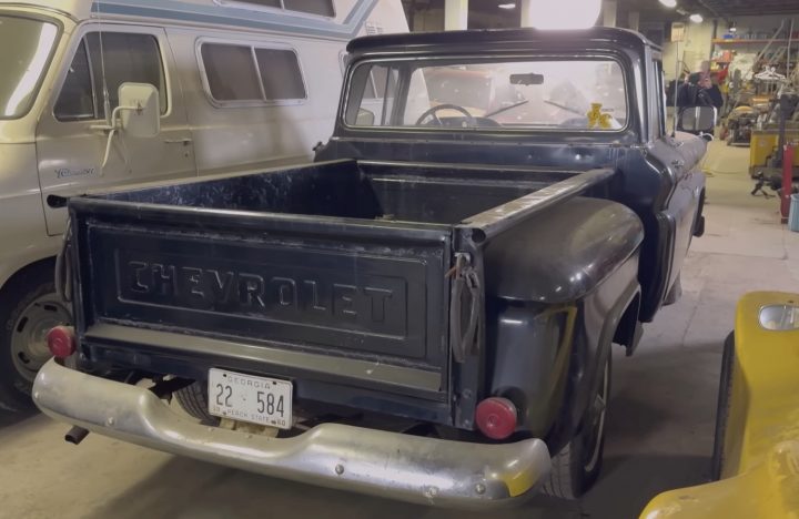 Rear end of a 1960 Chevy C10 pickup.