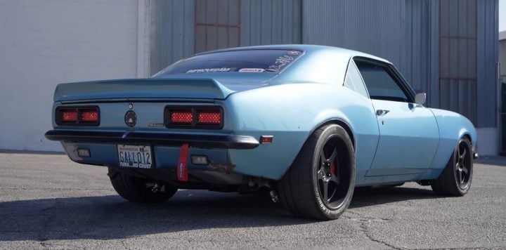 The rear end of a modified 1968 Chevy Camaro.