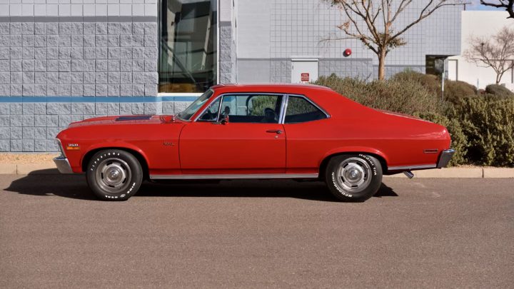 Side profile of the 1972 Chevy Nova heading to auction.