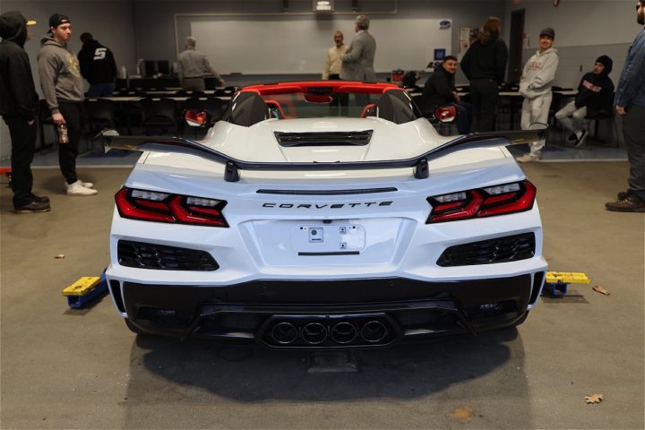 Rear end of a 2024 Chevy Corvette Z06 donated to a New Jersey community college.