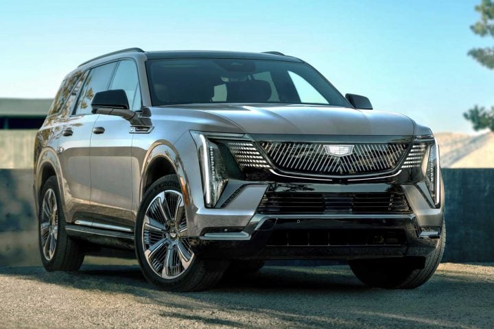 Front three-quarter view of the 2026 Cadillac Escalade IQL for North America.