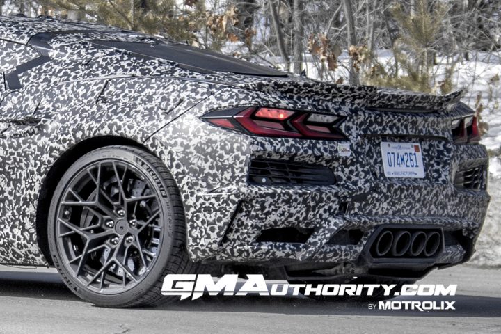 The C8 Corvette Zora wheels on a camouflaged prototype.
