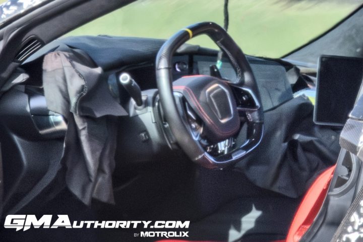 A photo of a prototype C8 Corvette Zora showing the upcoming 2026 Corvette interior updates.