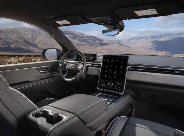 Cockpit view of the 2025 GMC Sierra EV.
