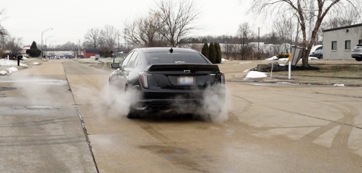 Screenshot from a Cadillac CT5-V exhaust demonstration video.