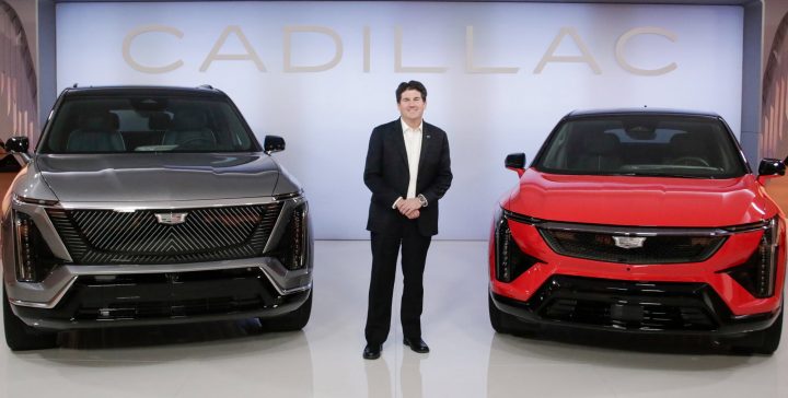 Front-end view of the Cadillac Vistiq and Cadillac Optiq with Vice President Global Cadillac, John Roth.