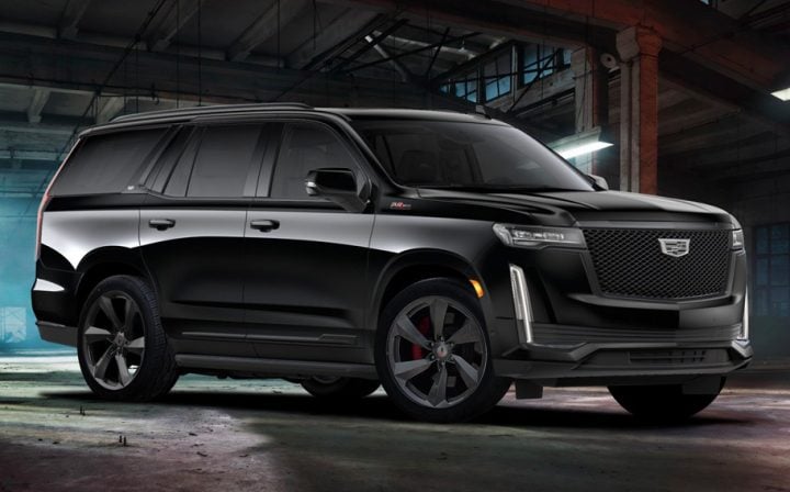 SVE 2025 SXR Series Supercharged Cadillac Escalade front three quarter angle.
