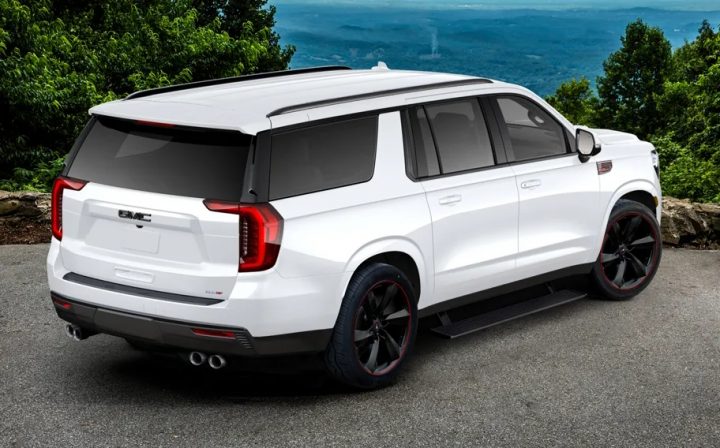 SVE 2025 Sport Edition Supercharged GMC Yukon rear three quarter angle.