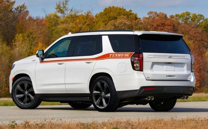 SVE 2025 Yenko/SC Chevy Tahoe rear three quarter angle.