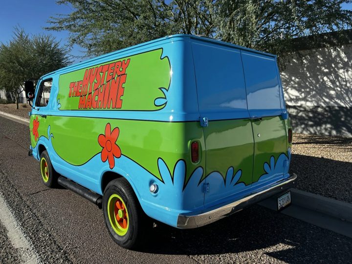 1964 Chevy G10 Mystery Machine rear three quarter angle.