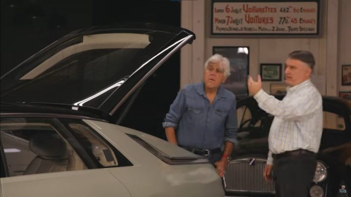 Jay Leno and Tony Roma touring a 2025 Cadillac Celestiq.