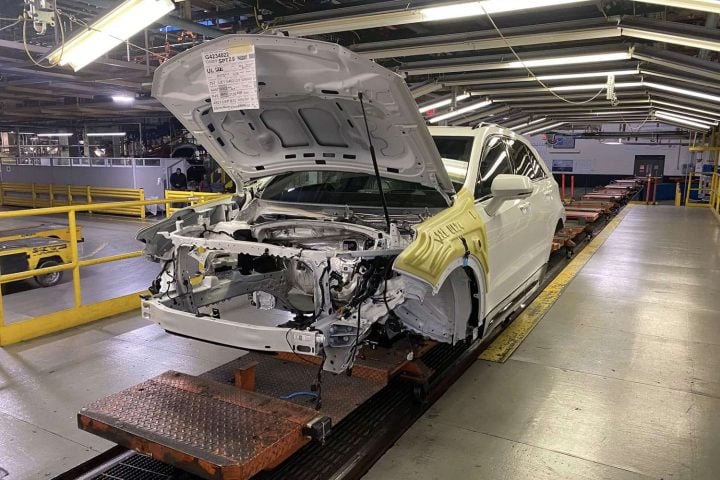 Final 2025 Cadillac XT4 on assembly line.