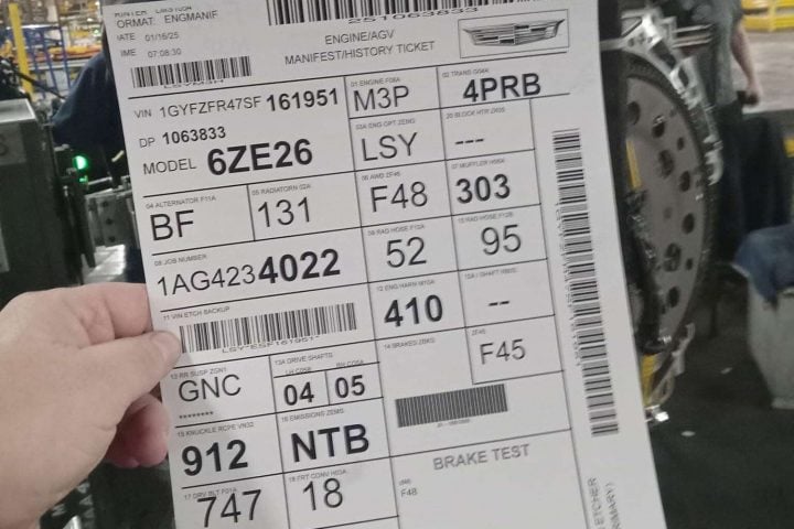 Engine build sheet for the last 2025 Cadillac XT4.