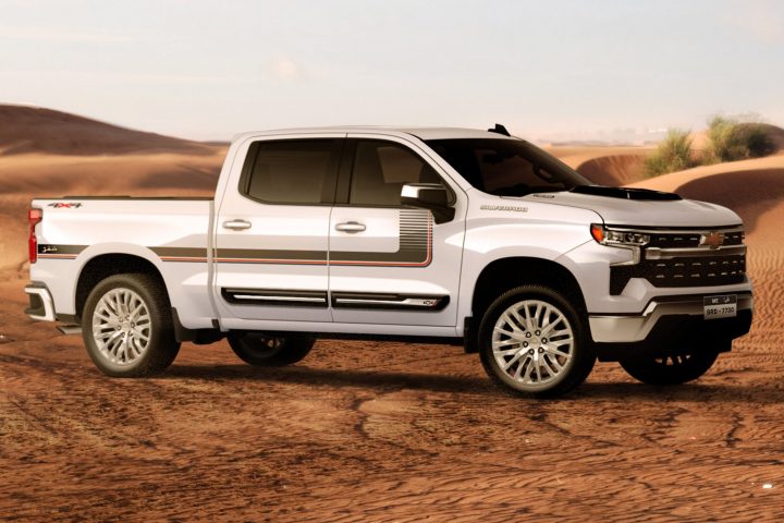 Front three-quarter view of the 2025 Chevy Silverado Chafar Edition in the Middle East.