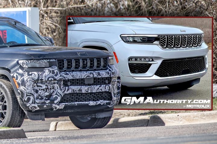 Prototype unit of the 2026 jeep Grand Cherokee compared to the current fascia design.