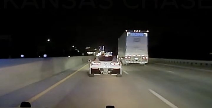A driver in a C7 Corvette runs from police.
