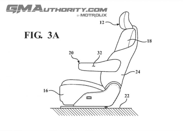 GM patent image for a power-operated seat armrest.