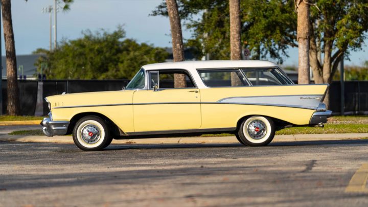 Side profile view of the 1957 Chevy Nomad heading to auction in Tulsa.