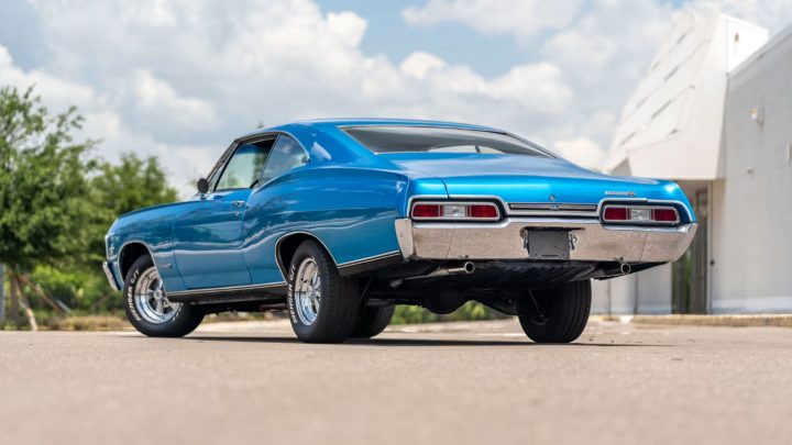Rear three-quarter view of the 1967 Chevy Impala SS Hardtop heading to auction.