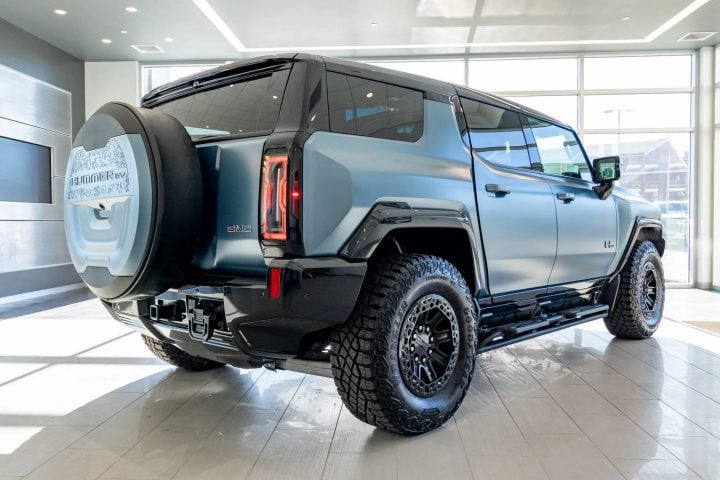 2024 GMC Hummer EV SUV Omega Edition rear three quarter angle.