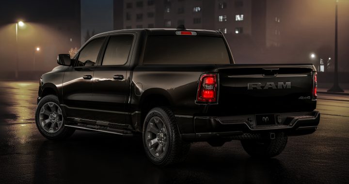 2026 Ram 1500 Express rear three quarter angle.
