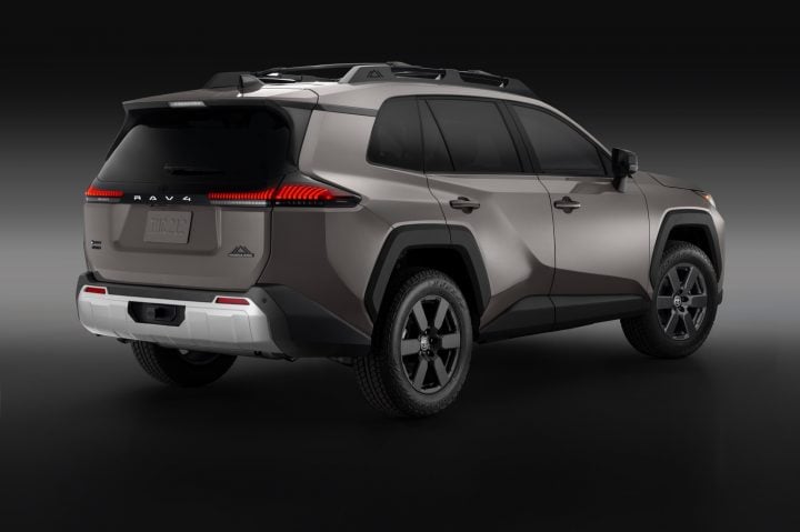 2026 Toyota RAV4 Woodland rear three quarter angle.