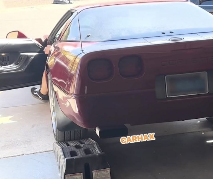 C4 Corvette driver attempts to climb some plastic ramps.