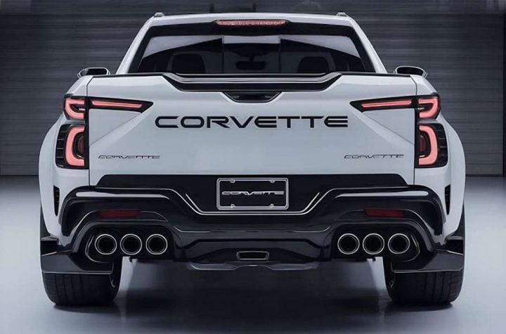 Corvette truck rendering rear three quarter angle.