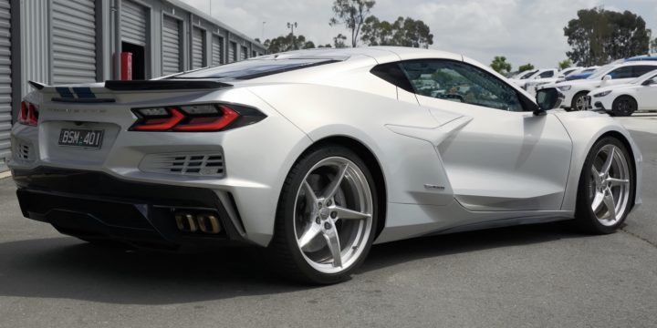 The rear end of the Chevy Corvette E-Ray.